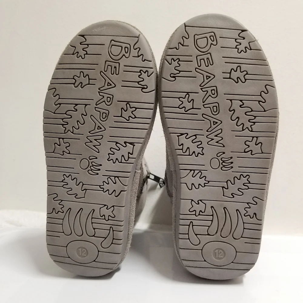 Bearpaw Emma Toddler Zipper Suede & Sherpa Winter Boots in Ash Gray 12